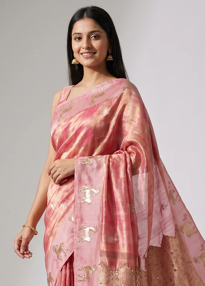 Pink Handloom Pure Georgette Saree With Blouse Piece - Image 2