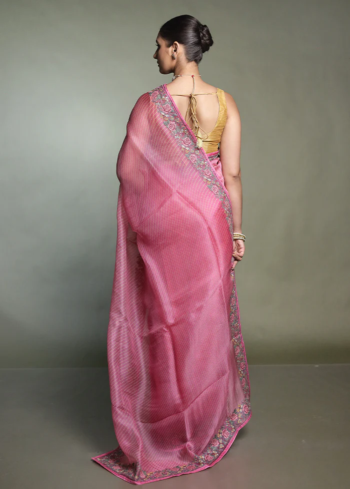 Pink Handloom Pure Organza Saree With Blouse Piece - Image 3