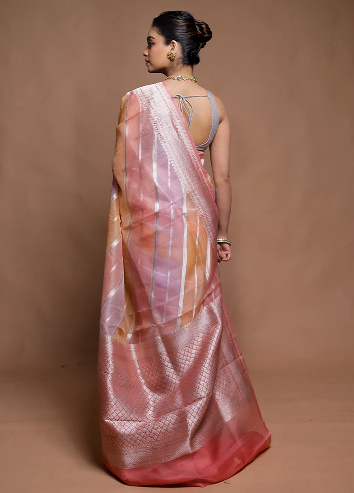 Pink Handloom Pure Organza Saree With Blouse Piece - Image 3