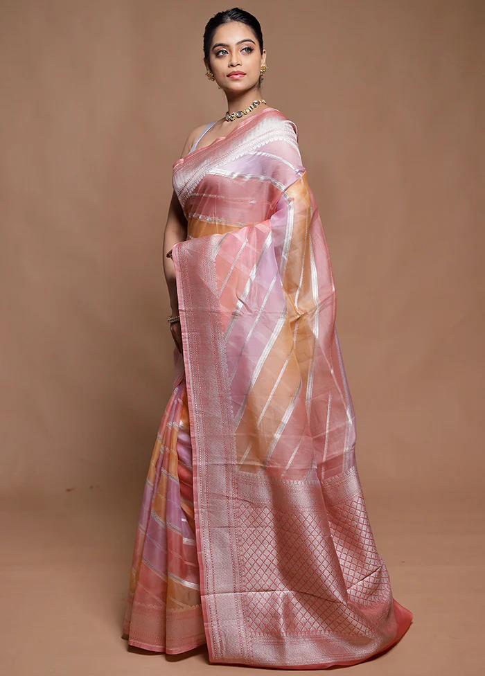 Pink Handloom Pure Organza Saree With Blouse Piece - Image 4