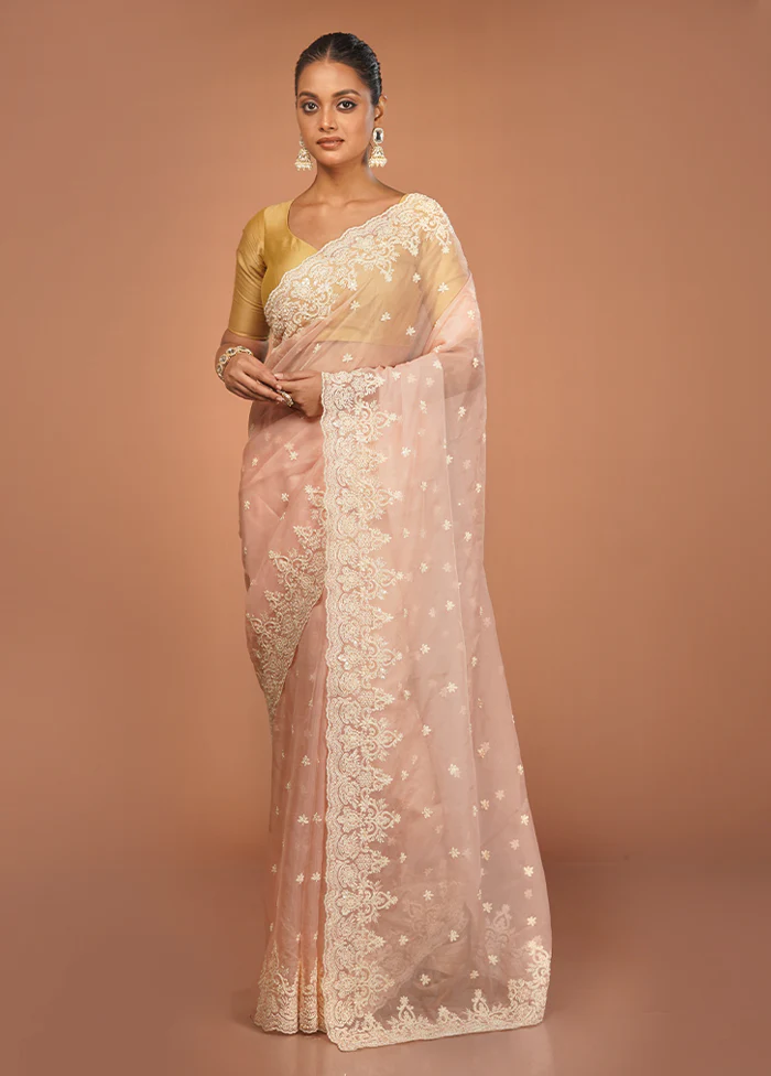 Pink Handloom Pure Organza Saree With Blouse Piece - Image 2
