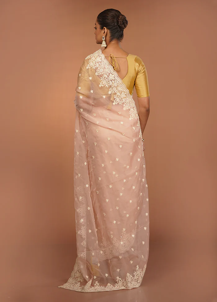 Pink Handloom Pure Organza Saree With Blouse Piece - Image 3