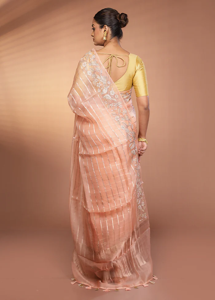Pink Handloom Pure Organza Saree With Blouse Piece - Image 3