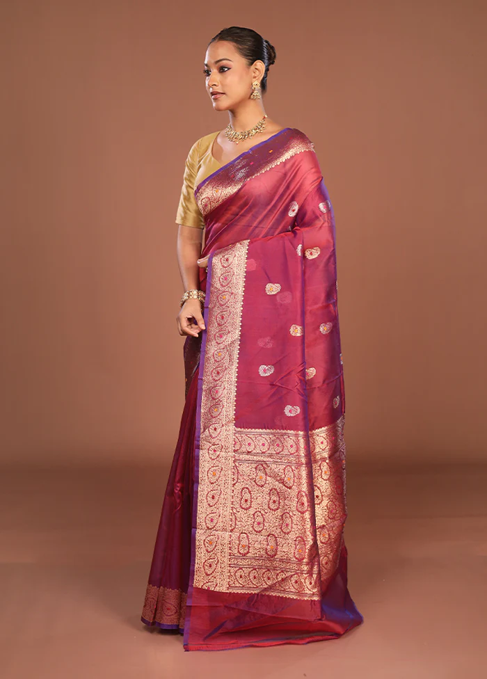 Pink Handloom Pure Organza Saree With Blouse Piece - Image 4