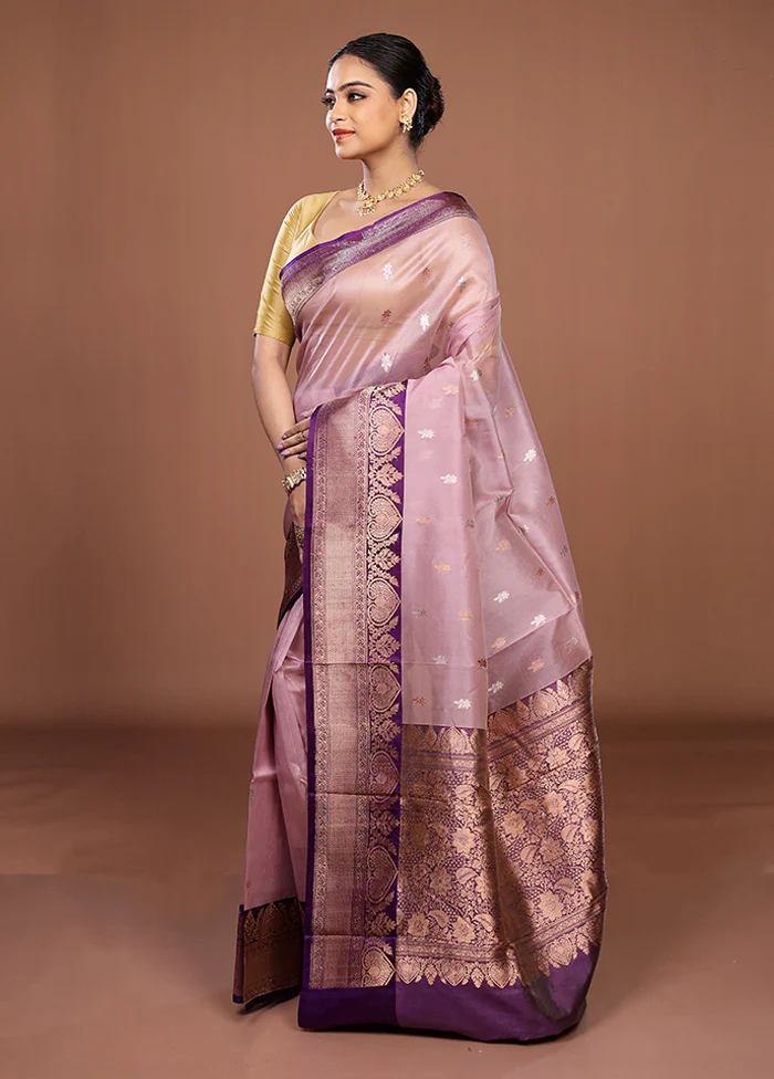 Pink Handloom Pure Organza Saree With Blouse Piece - Image 4