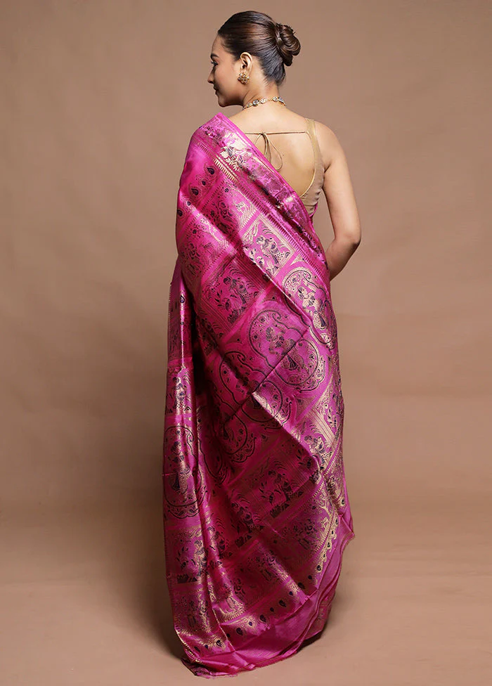 Pink Handloom Swarnachuri Pure Silk Saree With Blouse Piece - Image 3