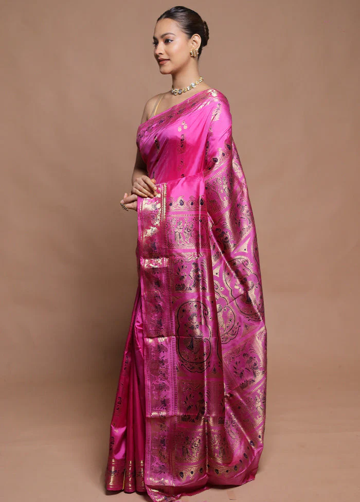 Pink Handloom Swarnachuri Pure Silk Saree With Blouse Piece - Image 4