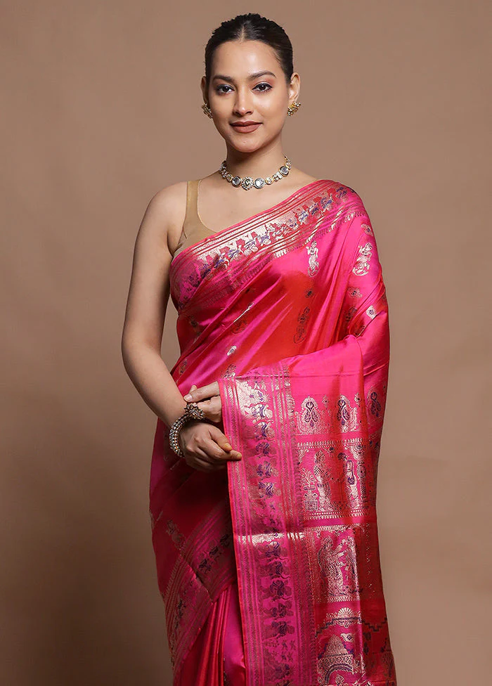 Pink Handloom Swarnachuri Pure Silk Saree With Blouse Piece - Image 2