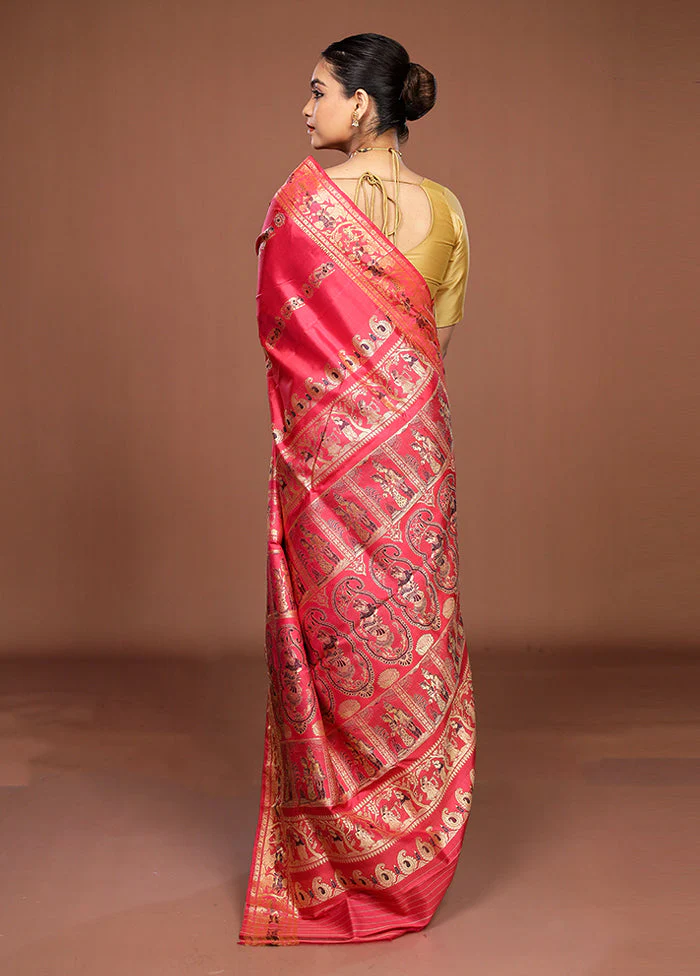 Pink Handloom Swarnachuri Pure Silk Saree With Blouse Piece - Image 3