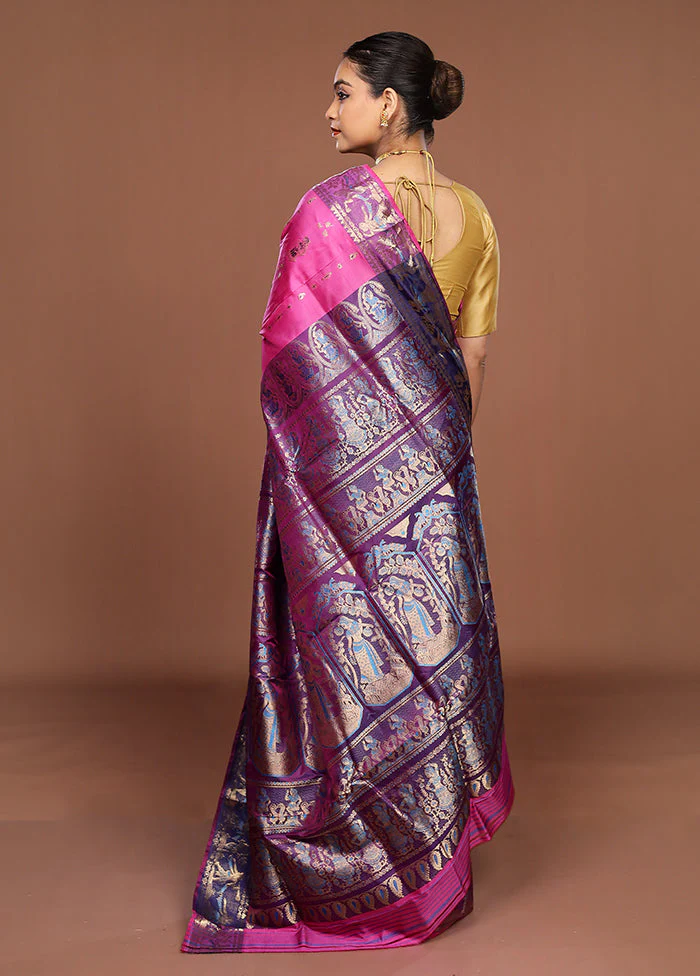 Pink Handloom Swarnachuri Pure Silk Saree With Blouse Piece - Image 3