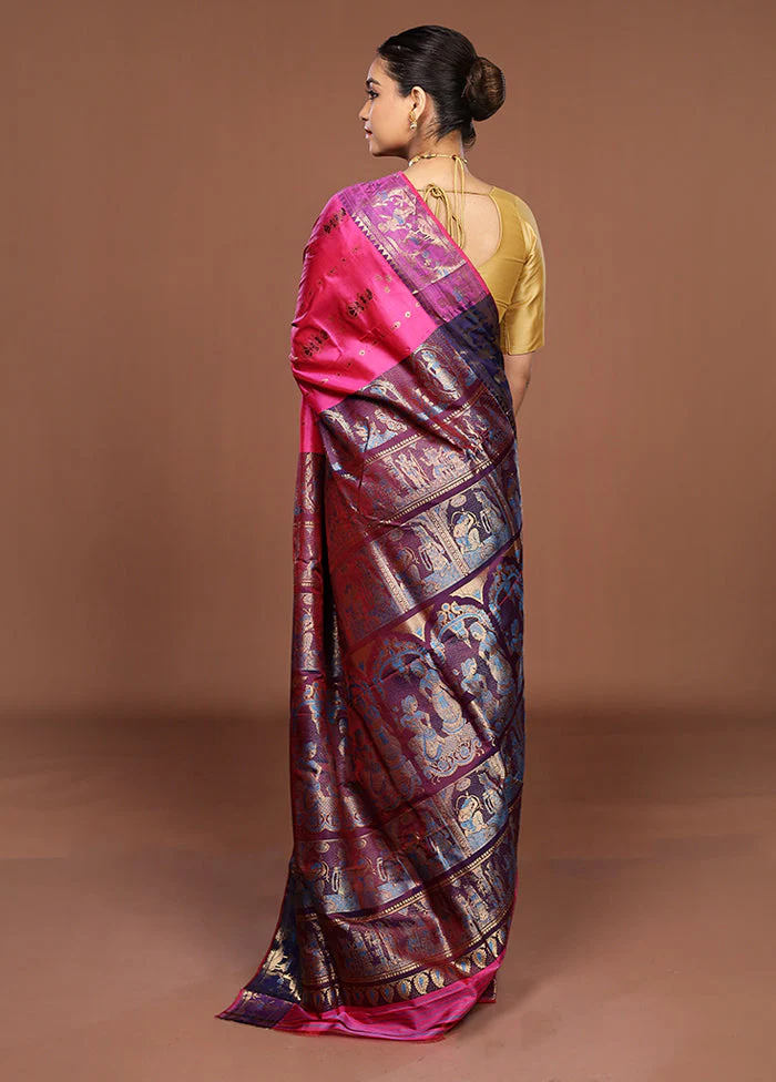Pink Handloom Swarnachuri Pure Silk Saree With Blouse Piece - Image 3