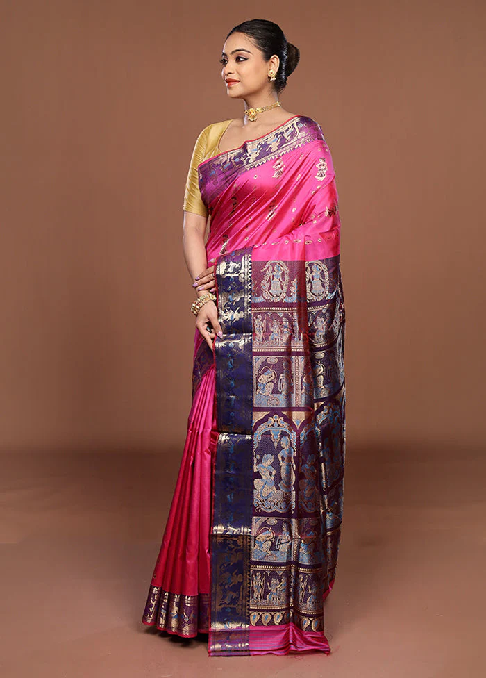 Pink Handloom Swarnachuri Pure Silk Saree With Blouse Piece - Image 4