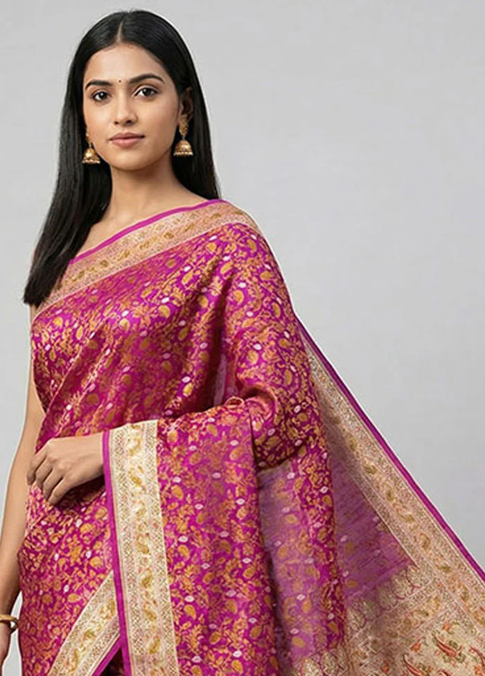 Pink Handloom Tanchoi Pure Silk Saree With Blouse Piece - Image 2