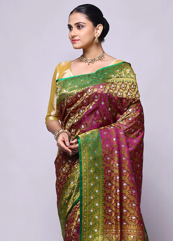 Pink Handloom Tanchoi Pure Silk Saree With Blouse Piece - Image 2