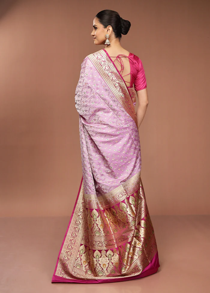 Pink Handloom Tanchoi Pure Silk Saree With Blouse Piece - Image 3