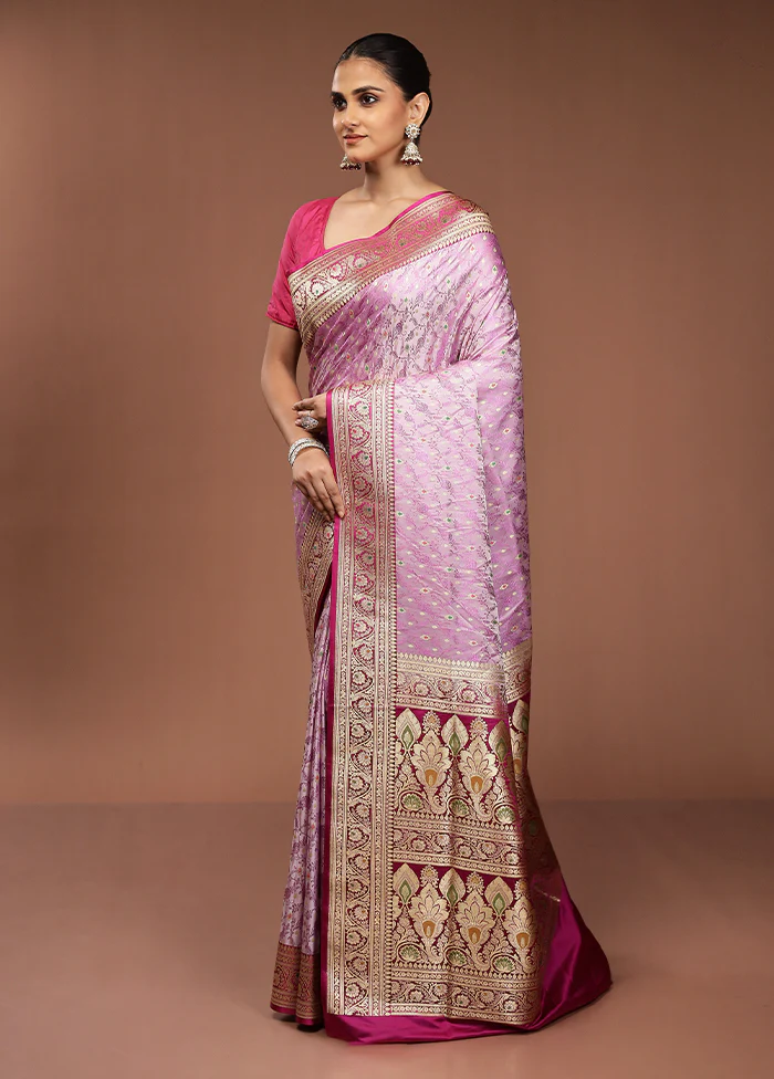 Pink Handloom Tanchoi Pure Silk Saree With Blouse Piece - Image 4