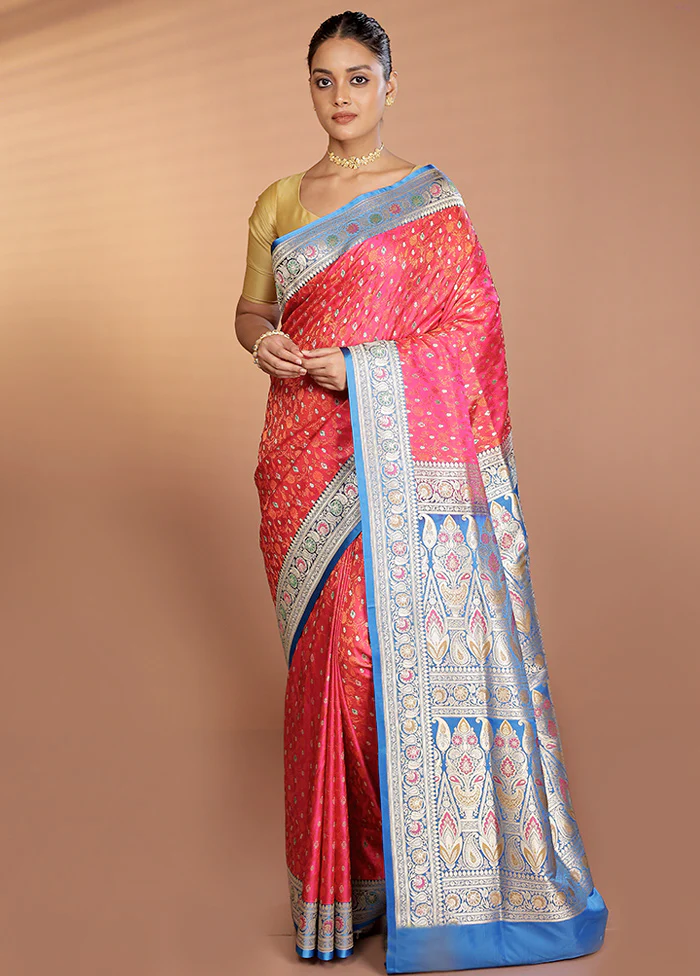 Pink Handloom Tanchoi Pure Silk Saree With Blouse Piece - Image 2