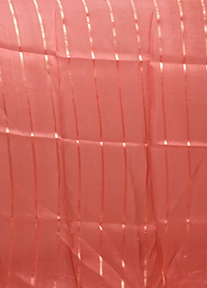 Peach Handloom Tissue Pure Silk Saree With Blouse Piece - Image 4