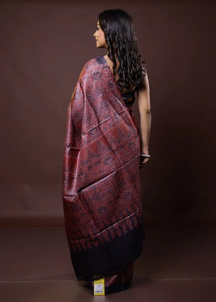 Pink Handloom Tussar Pure Silk Saree With Blouse Piece - Image 3