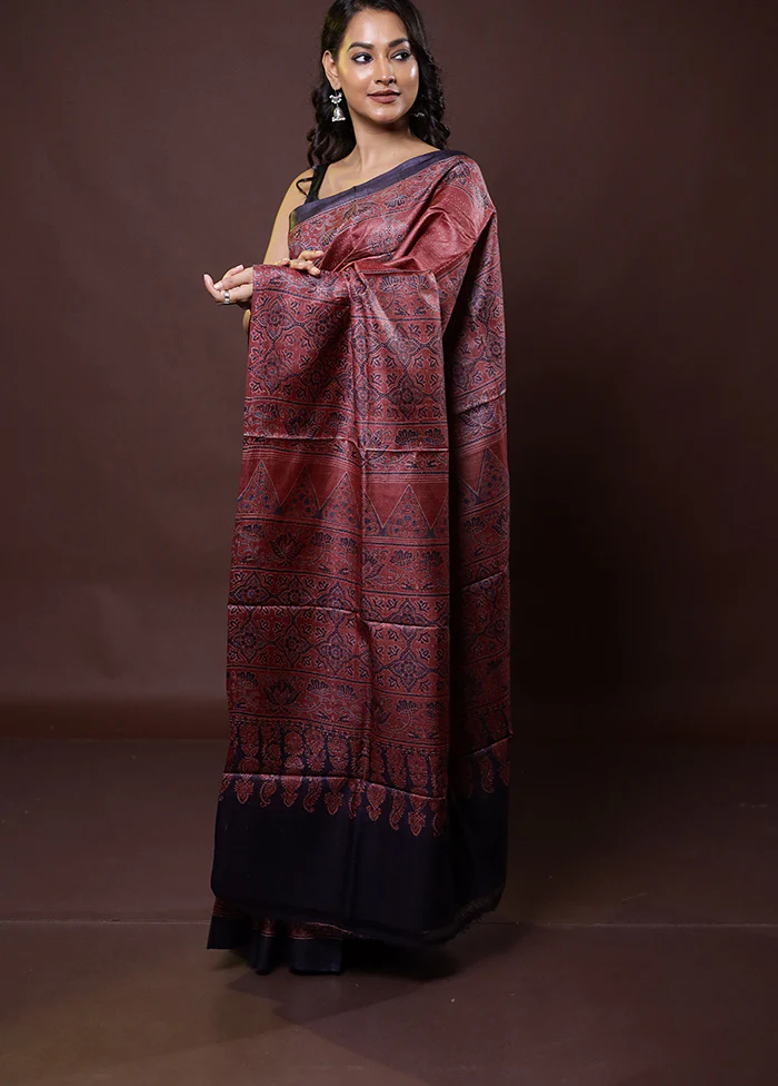 Pink Handloom Tussar Pure Silk Saree With Blouse Piece - Image 4