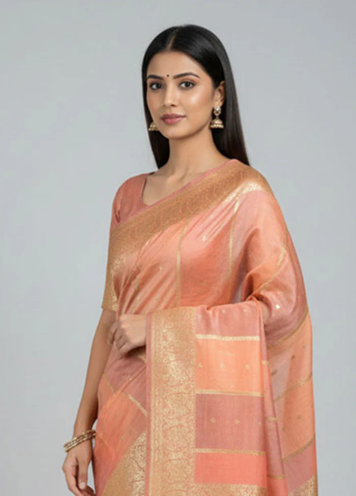 Pink Handloom Tussar Pure Silk Saree With Blouse Piece - Image 2