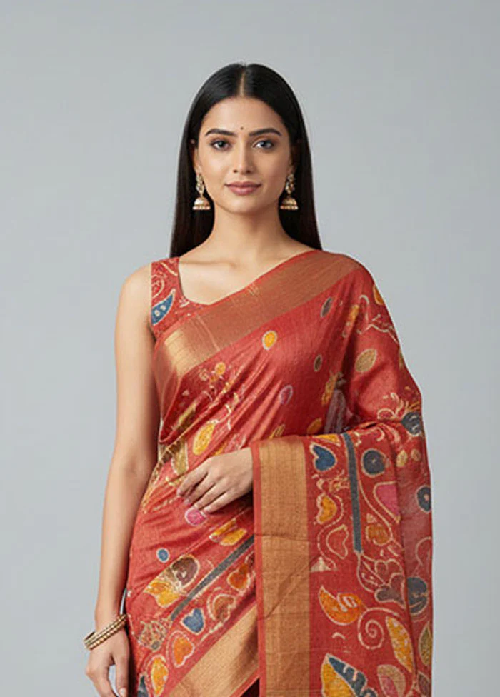 Pink Handloom Tussar Silk Saree With Blouse Piece - Image 2