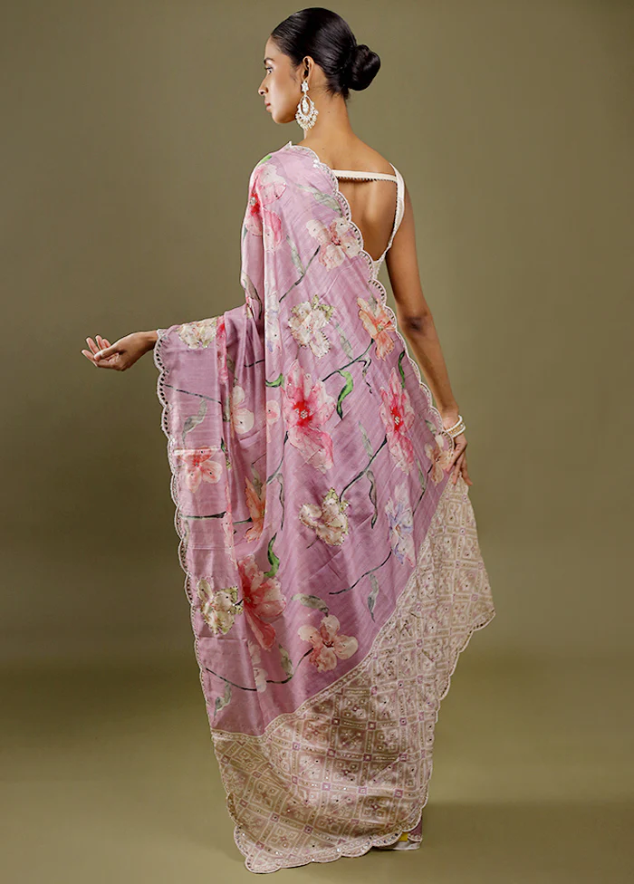 Pink Handloom Tussar Pure Silk Saree With Blouse Piece - Image 5