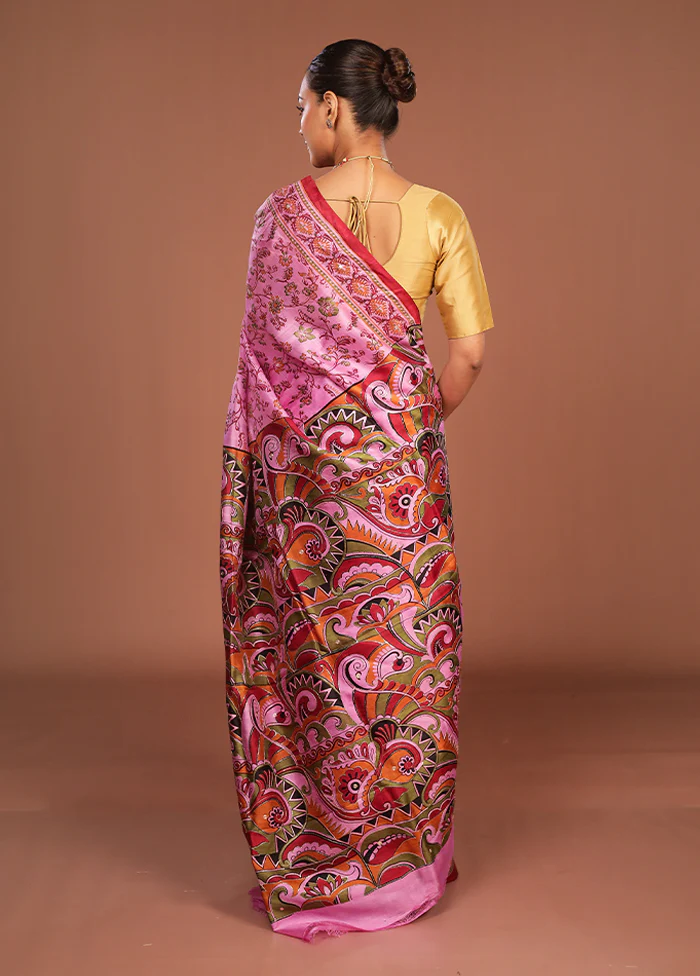 Pink Handloom Tussar Pure Silk Saree With Blouse Piece - Image 3