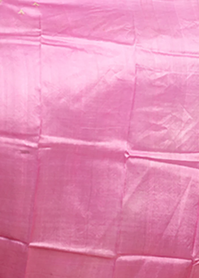 Pink Handloom Tussar Pure Silk Saree With Blouse Piece - Image 5