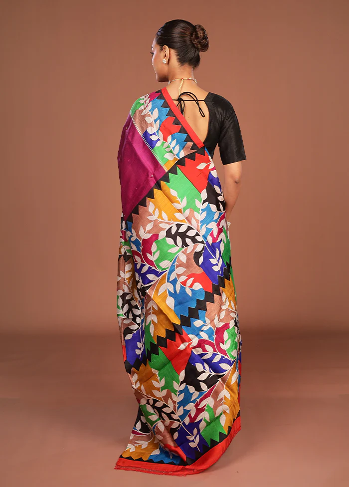 Pink Handloom Tussar Pure Silk Saree With Blouse Piece - Image 3