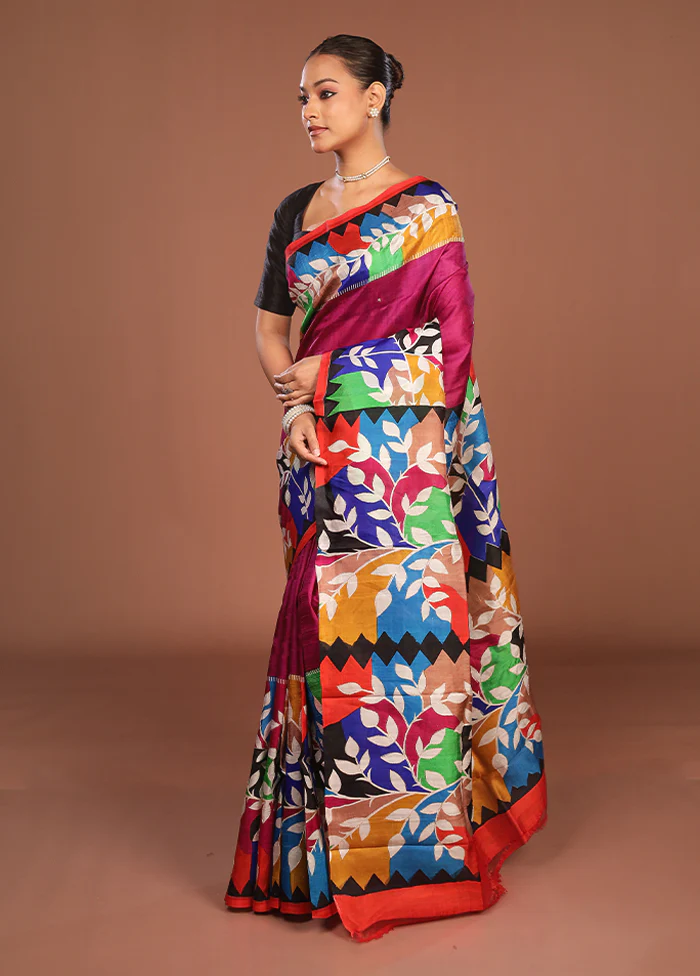 Pink Handloom Tussar Pure Silk Saree With Blouse Piece - Image 4