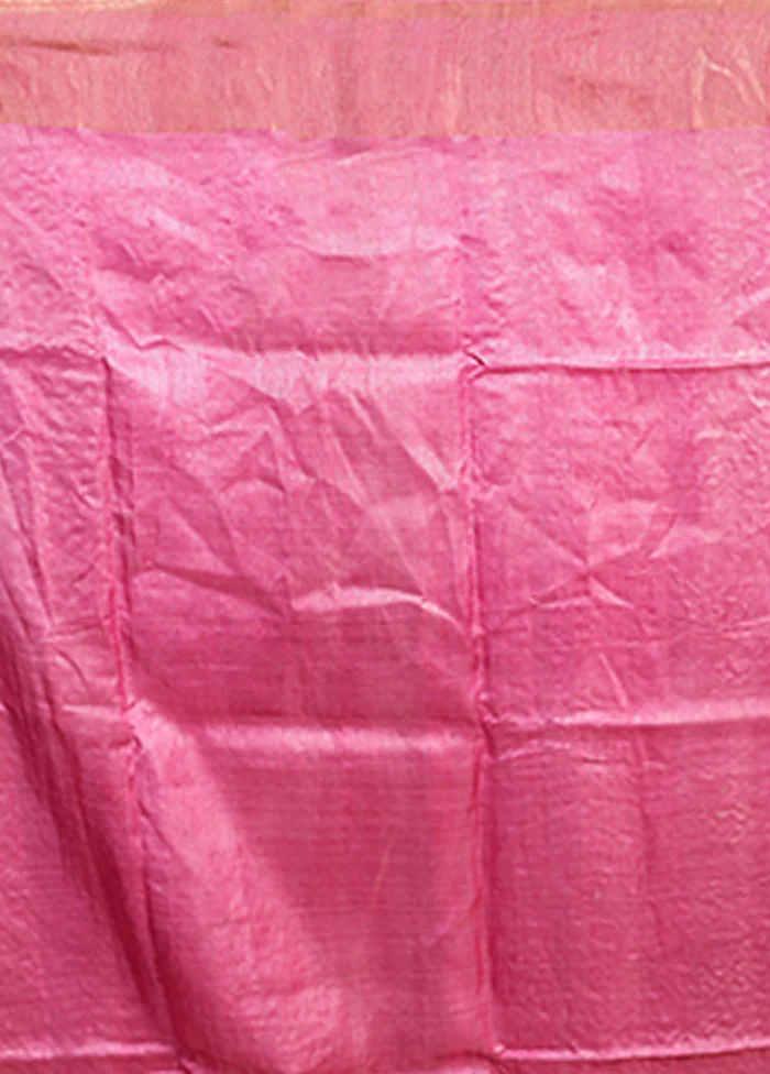 Pink Handloom Tussar Pure Silk Saree With Blouse Piece - Image 5