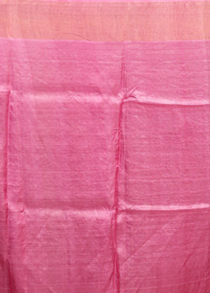 Pink Handloom Tussar Pure Silk Saree With Blouse Piece - Image 5