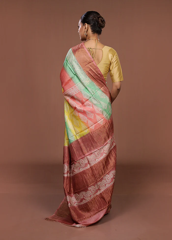 Pink Handloom Tussar Silk Saree With Blouse Piece - Image 3