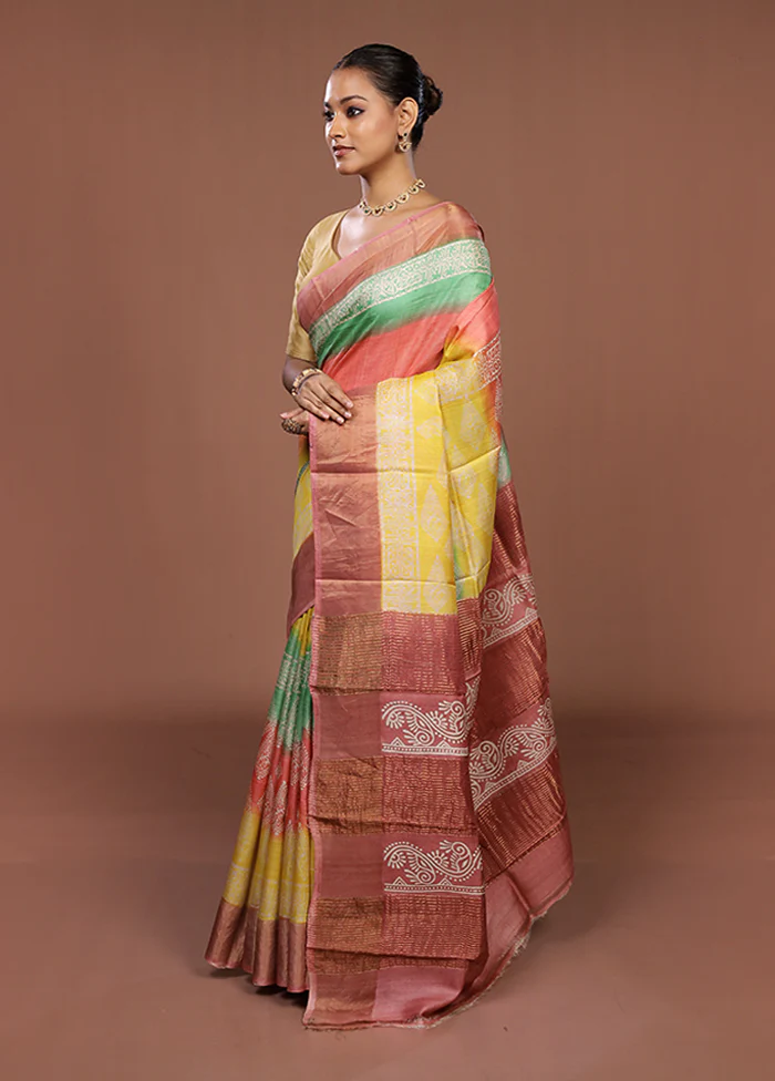 Pink Handloom Tussar Silk Saree With Blouse Piece - Image 4