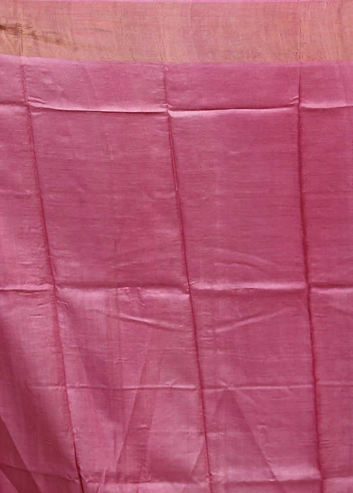 Pink Handloom Tussar Silk Saree With Blouse Piece - Image 5