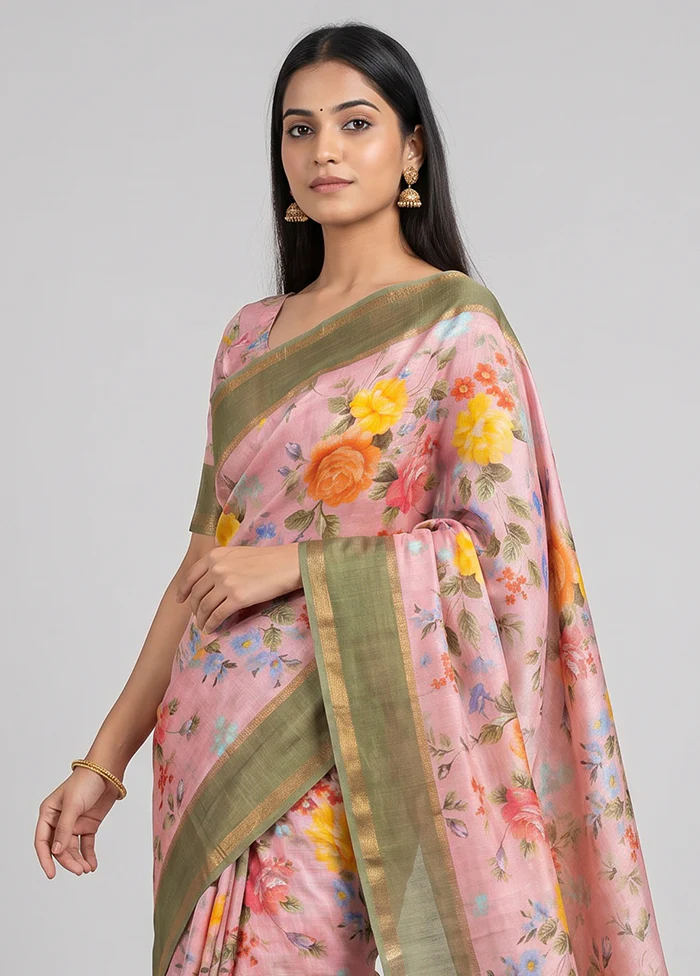 Pink Handloom Tussar Pure Silk Saree With Blouse Piece - Image 2