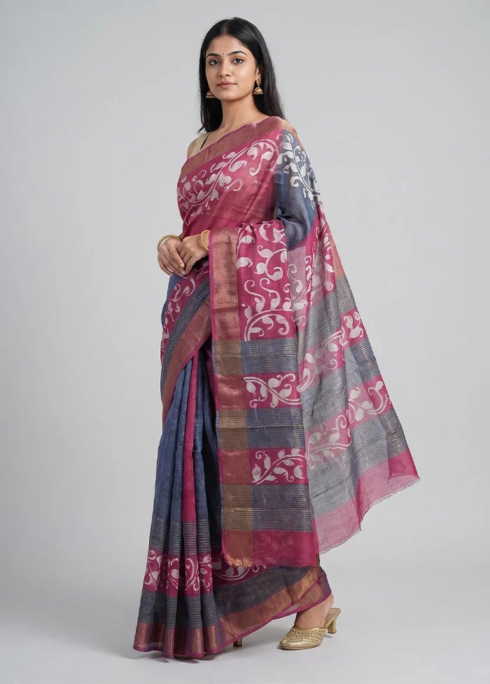 Pink Handloom Tussar Pure Silk Saree With Blouse Piece