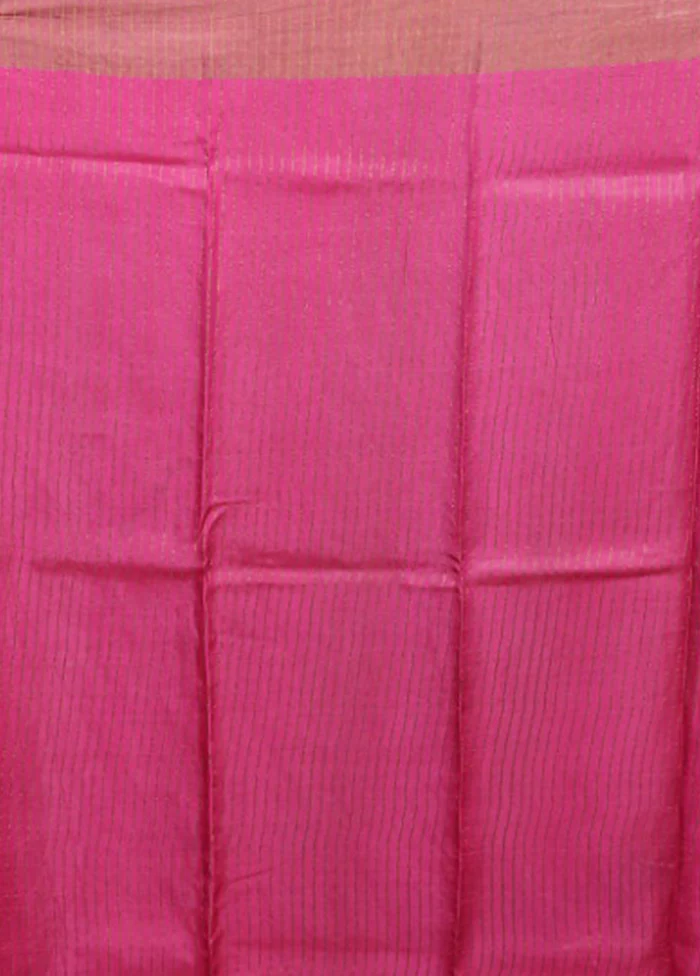 Pink Handloom Tussar Pure Silk Saree With Blouse Piece - Image 5