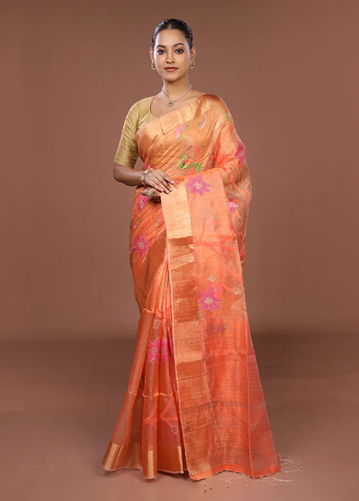 Pink Handloom Tussar Pure Silk Saree With Blouse Piece - Image 2