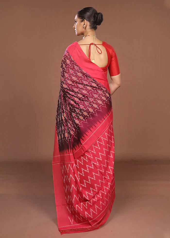 Pink Ikkat Cotton Saree Without Blouse Piece - Image 3