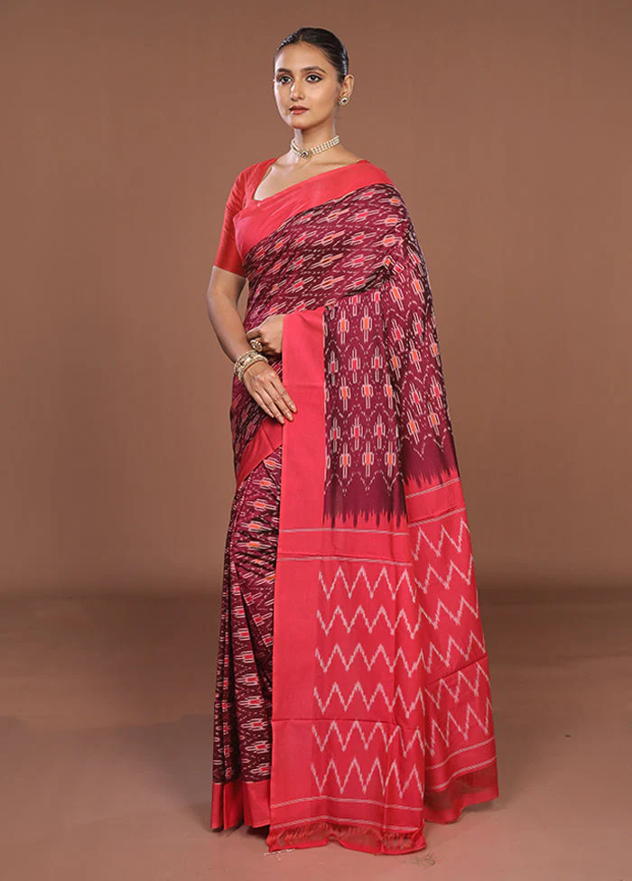 Pink Ikkat Cotton Saree Without Blouse Piece - Image 4