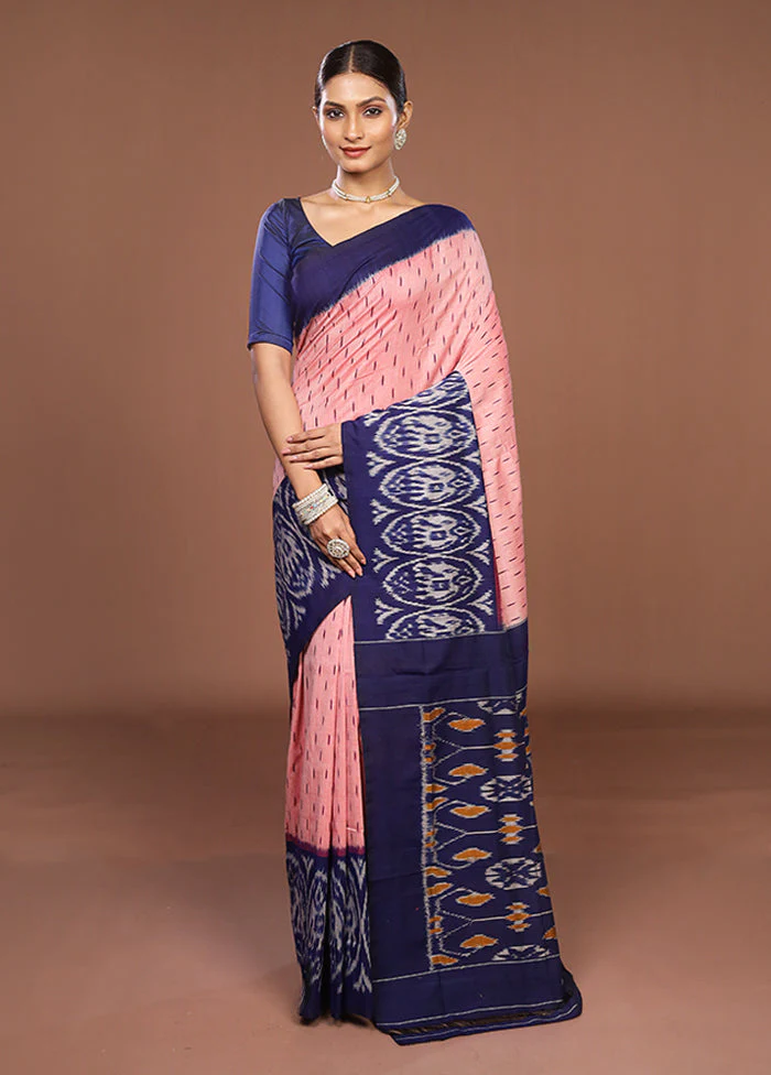 Pink Ikkat Cotton Saree Without Blouse Piece - Image 2