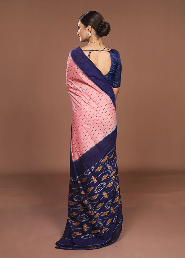 Pink Ikkat Cotton Saree Without Blouse Piece - Image 3