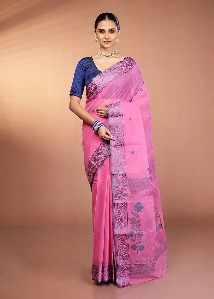 Pink Jamdani Cotton Saree Without Blouse Piece - Image 2