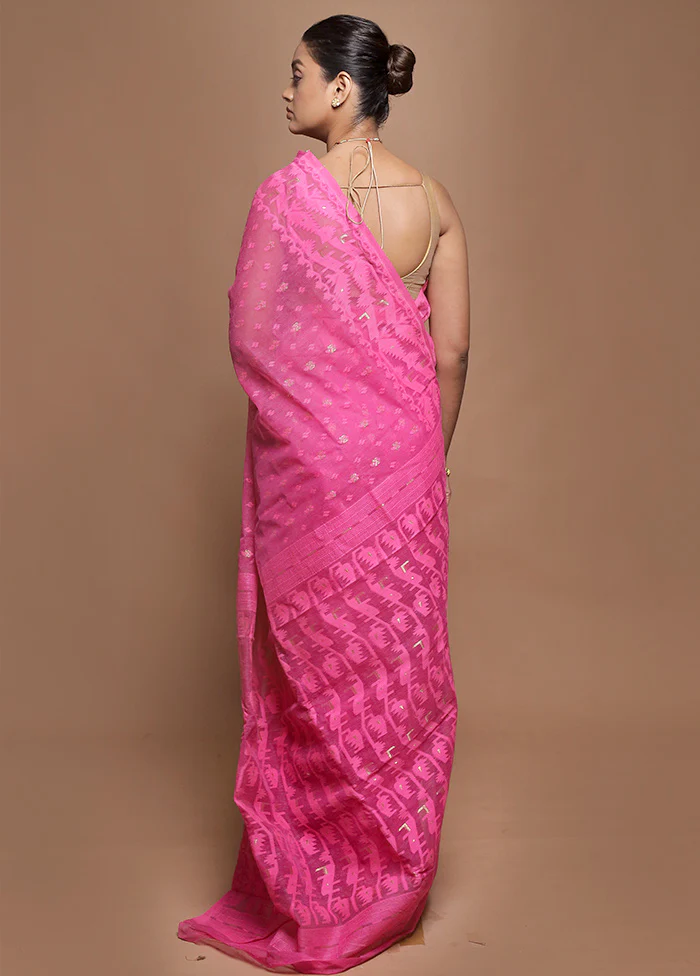 Pink Tant Jamdani Saree Without Blouse Piece - Image 3