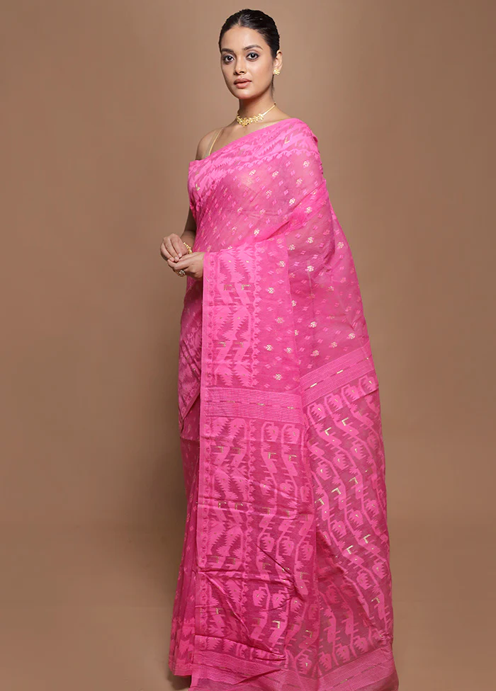 Pink Tant Jamdani Saree Without Blouse Piece - Image 4