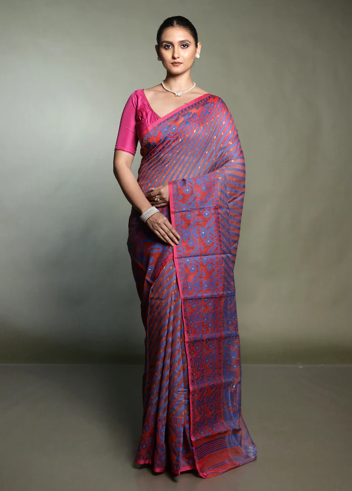 Pink Tant Jamdani Saree Without Blouse Piece - Image 2