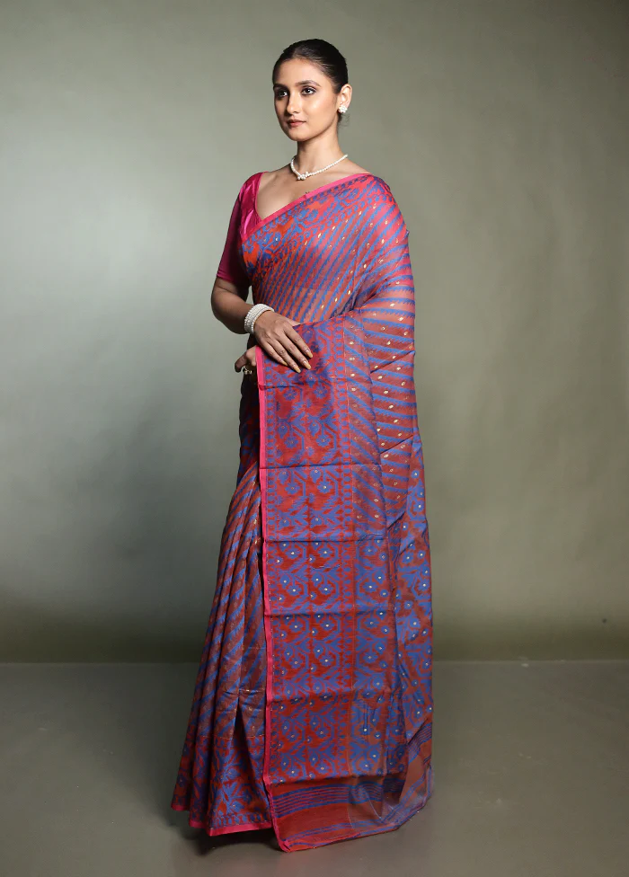 Pink Tant Jamdani Saree Without Blouse Piece - Image 4