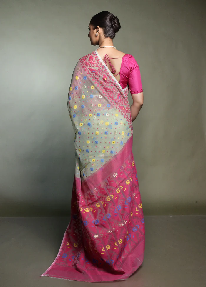 Pink Tant Jamdani Saree Without Blouse Piece - Image 3